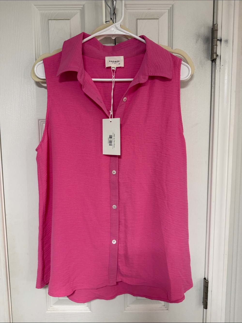 Andree Bright Pink Sleeveless Button-Down Top
